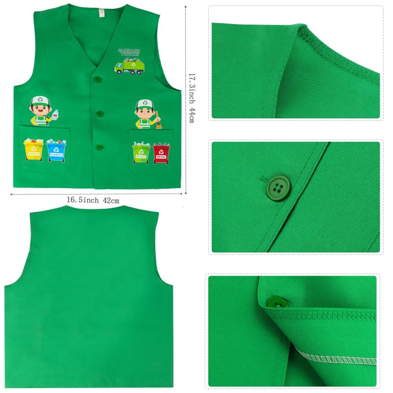 Yewong Kids Waste Management Garbage Truck Costume Accessories Recycle Trash Vest Tucker Hat Gloves ID Card for Career Day - Image 5